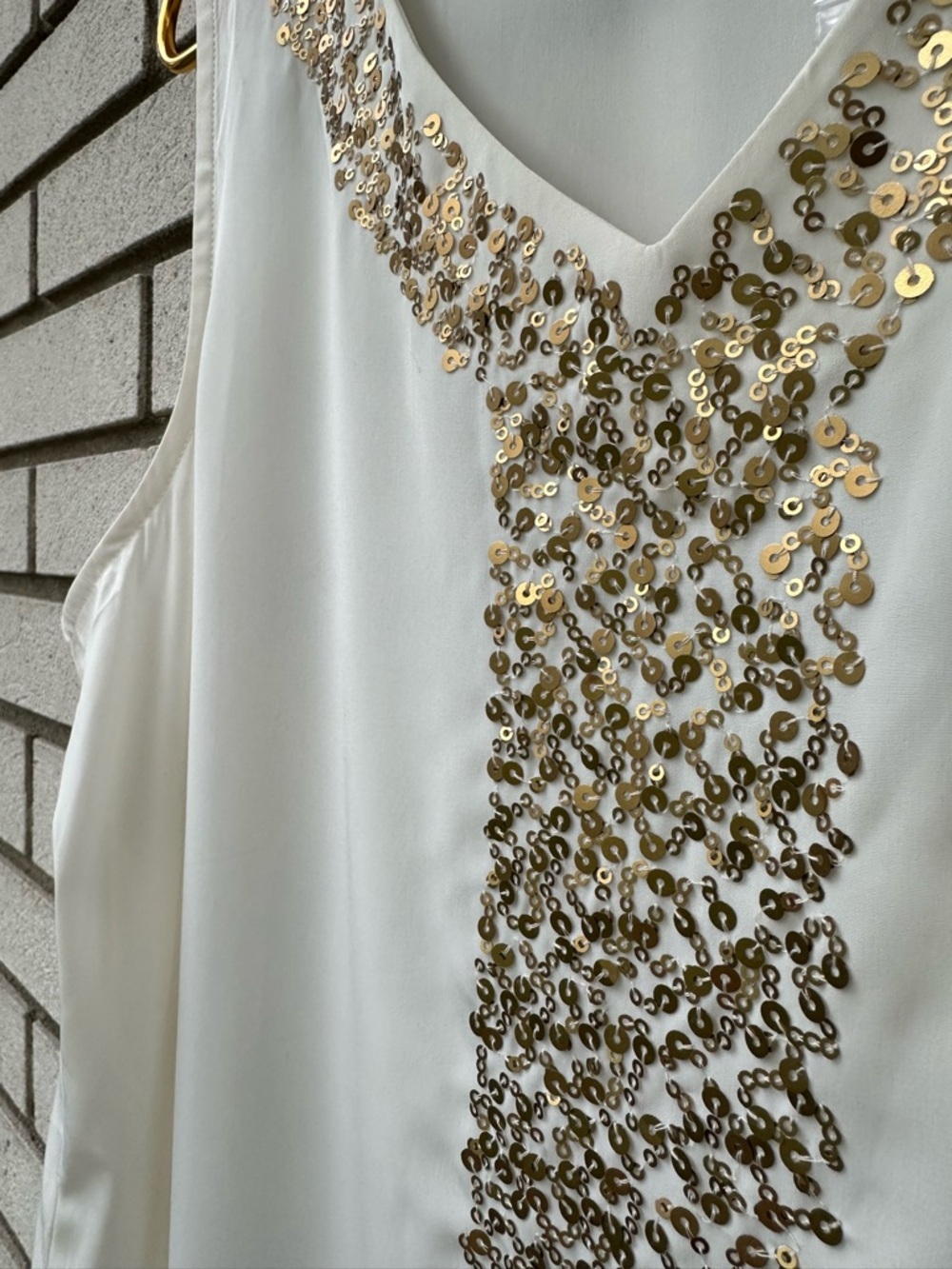Chico’s Sequin Tank Ecru Sleeveless Blouse Gold Embellished Top L Holiday Glam - Picture 6 of 9